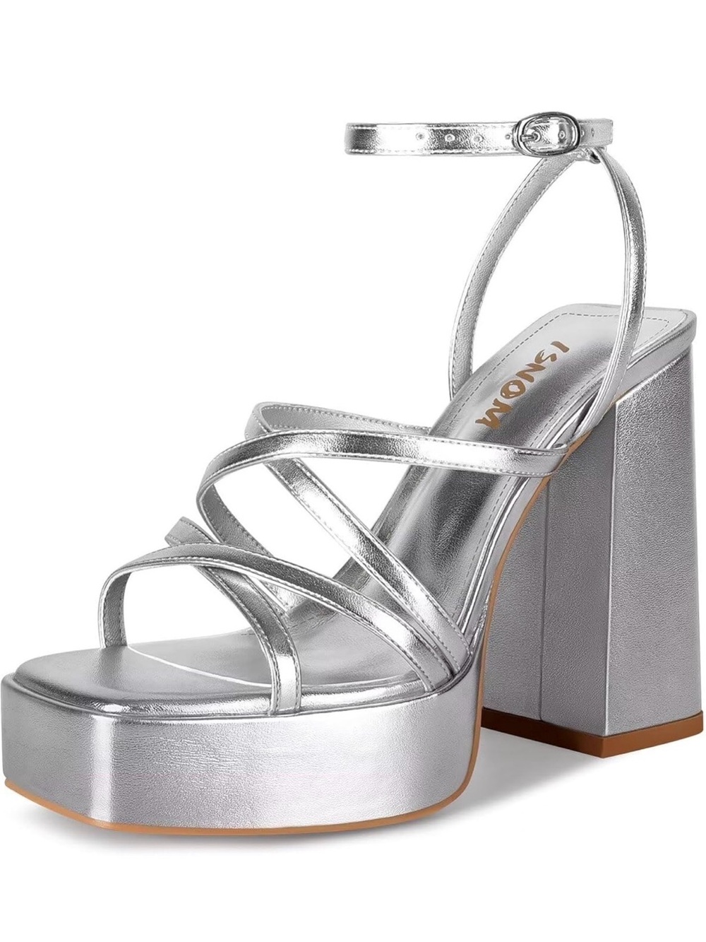 Silver Strappy Block Heel Sandals - Women